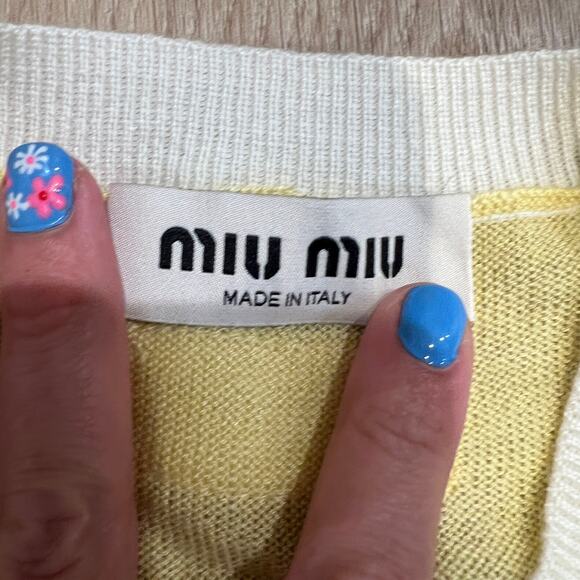 MIU MIU Women's Wool Knit Cardigan Size 36 In Yellow - Picture 5 of 7